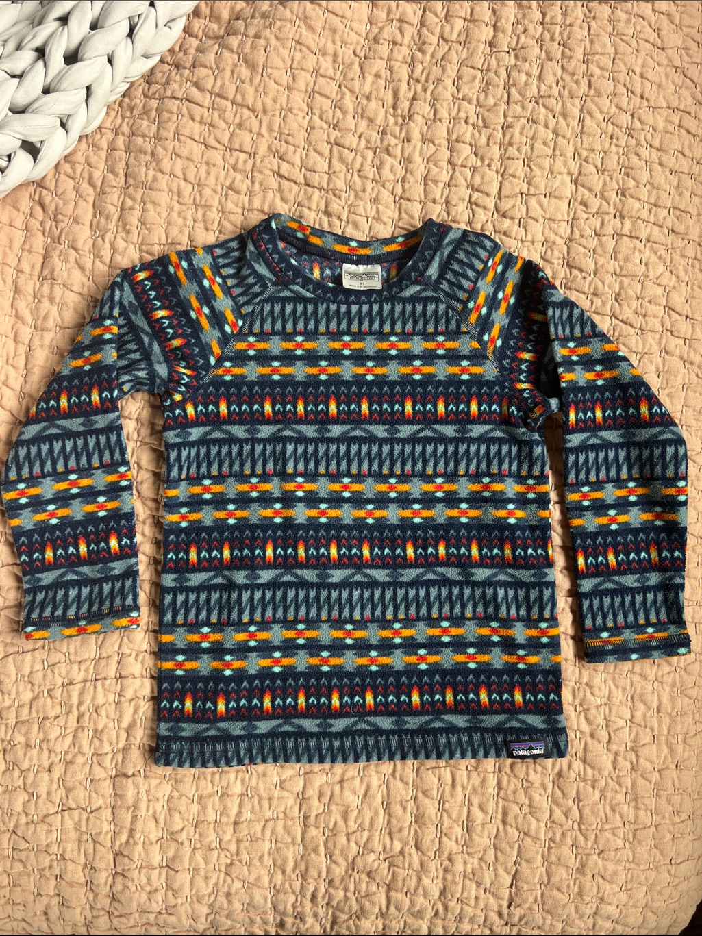 Patagonia Kids Navy Aztec-Pattern Long Sleeve Fleece